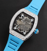 Montres mécaniques de luxe en acier, lumineuses, à mouvement squelette cristallin, conçues et fabriquées en usine par lots, pour marque privée