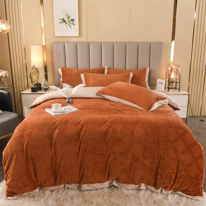 Linge de lit en velours cristal élastique, prix bas, 1 housse de couette en fausse fourrure, 2 taies d'oreiller en fausse fourrure, draps de lit