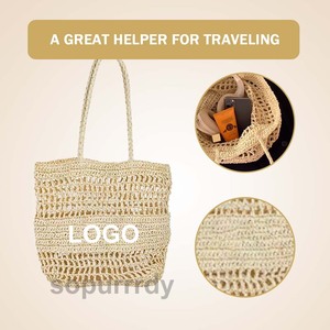 Sac à main personnalisé avec logo brodé, sac fourre-tout en paille tressée, sac de plage en maille pour l'été, sac à bandoulière décontracté pour les vacances - Product Image 3