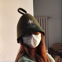 Casquette de sauna en laine vert foncé avec logo personnalisé, isolante thermiquement, anti-transpiration, protection pour la tête, idéale pour hôtels, salons, centres de bain commerciaux