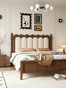 Traditional Upholstered Wooden <b>Bed</b> <b>Frame</b> Queen Size Fabric Headboard Soft <b>Bed</b> with Arched Design - Product Image 6