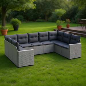 Juego de Sofás de Jardín de Ratán Gris, 6 Plazas, Resistente a la Intemperie, Diseño Contemporáneo, Muebles con Estructura de Acero - Product Image 2