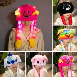 बच्चों का एयरबैग, चलने वाले कान, आलीशान पशु बनी टोपी, एयरबैग के साथ, फजी लड़कियों के लिए प्यारा नरम प्यारा खरगोश कार्टून टोपी, एलईडी लाइट - Product Image 4