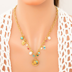 Collar de cadena de oro con dijes de animales y colgantes coloridos para mujer, joyería de moda. - Product Image 2