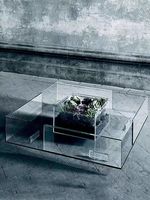 Table basse de salon de luxe artistique en verre trempé transparent, design italien minimaliste et créatif