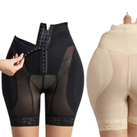 Culotte amincissante taille haute effet ventre plat avec coussinets de hanche amovibles, contrôle 4 rangées de boutons, en tissu nylon élasthanne et fermeture avant à crochets