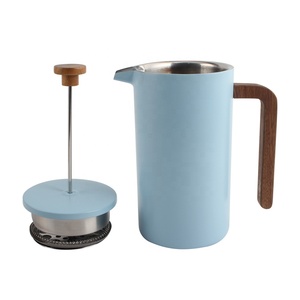 เครื่องชงกาแฟเฟรนช์เพรสสีฟ้าอ่อนพร้อมด้ามจับและฝาไม้ ดีไซน์เรียบง่ายสำหรับใช้ในครัว - Product Image 6