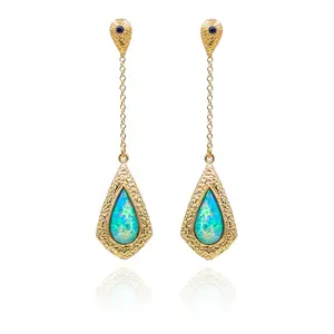 Fine Jewelry Designer Vermeil Ouro Sólido 925 Sterling Silver Handmade High Grade Teardrop Opal Borla Brincos Para As Mulheres