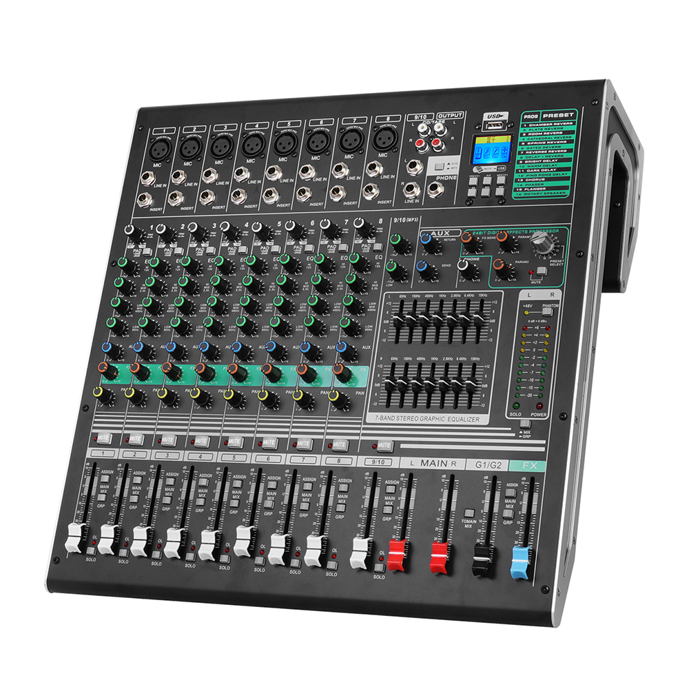 Biner DX10C горячая Распродажа профессиональная 48 В фантомное питание звуковая карта USB 10 каналов профессиональный аудио микшер для выступлений на сцене
