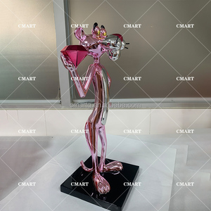 Statua Personalizzata <span class=keywords><strong>Pantera</strong></span> Rosa Art Déco 40CM, Scultura Elettroplaccata Cromata Pop Art, Vendita all'Ingrosso - Product Image 4
