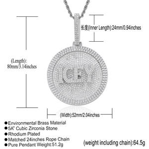 Collier personnalisable DIY avec pendentif rotatif en cuivre et zircon, chaîne à maillons plaquée or et <span class=keywords><strong>disque</strong></span> lettre Hip Hop - Product Image 2