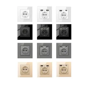 Good Quality EU Germany Electrical Socket Glass Panel USB Type C Wall Sockets Gold White Grey Black CE Certified