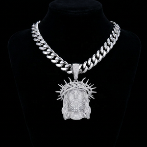 Collana con Pendente a Testa di Gesù in Acciaio Inossidabile, Catena Cubana Piatta, Placcata in <span class=keywords><strong>Oro</strong></span> 14K, con Zirconi 5A, Stile Vintage Hip Hop per Uomo - Product Image 2