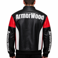 Giacca Varsity in Pelle PU per Uomo, Nero Rosso Bianco, Stile Bomber con Zip, Moda Retrò Sportiva Streetwear