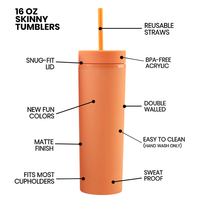 Gobelet isotherme mince en acrylique mat de 16 oz, sans BPA, écologique, avec couvercle à paille, personnalisable avec logo, idéal pour le bricolage – Meilleure vente