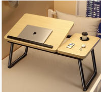 Bureau d'ordinateur portable pliable à hauteur réglable avec ventilateur USB et lampe de lecture, table d'étude portable pour dortoir d'étudiant, chambre à coucher, travail et étude