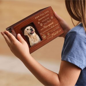 Guci hewan peliharaan kayu padat dengan bingkai foto peringatan khusus kucing dan anjing pemakaman peti perlengkapan pemakaman untuk penyimpanan abu - Product Image 5