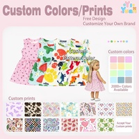 Vêtements de poupée personnalisés de 18 pouces, OEM ODM, robe de poupée rose à rayures florales sans manches, étiquette privée, tenue de poupée pour fille de 18 pouces, vente en gros