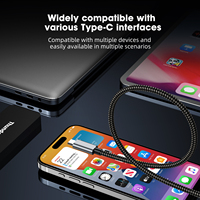 Kabel Pengisian Daya 2 in 1 Tipe C PD 100W Pengisian Cepat untuk Kamera Komputer MacBook dengan Pemisah Daya dari Paduan Aluminium.