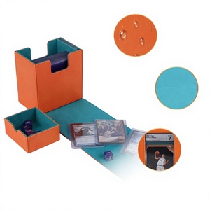 Boîte de rangement portable en cuir PU orange pour cartes à collectionner avec fenêtre transparente et tiroir - Product Image 2