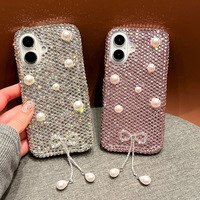 Coque pour iPhone 17 Pro Max avec design en perles et strass, style entièrement diamanté, matériau PC, fabrication artisanale, protection 360°