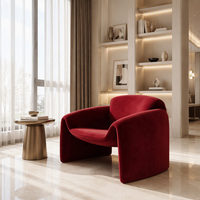 Fauteuil d'appoint de salon rouge bordeaux, style postmoderne, sculptural, entièrement rembourré en velours bordeaux