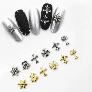 Vintage chrome cross charms metal nail gold sliver nail alloy designs cross nail charm for manicure accessories