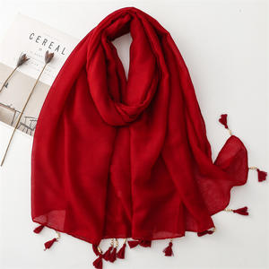 秋春ファッション女性コットンリネン感無地スカーフラップショール180*90cmレーストリムヒジャブ付き - Product Image 5