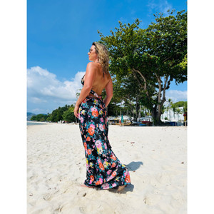 Top floral en satin noir fait à la main dos nu - Product Image 3