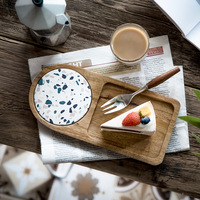 Plateau à boissons et desserts en bois d'acacia de style japonais, plateaux et assiettes créatifs en un seul ensemble, plateau à gâteaux