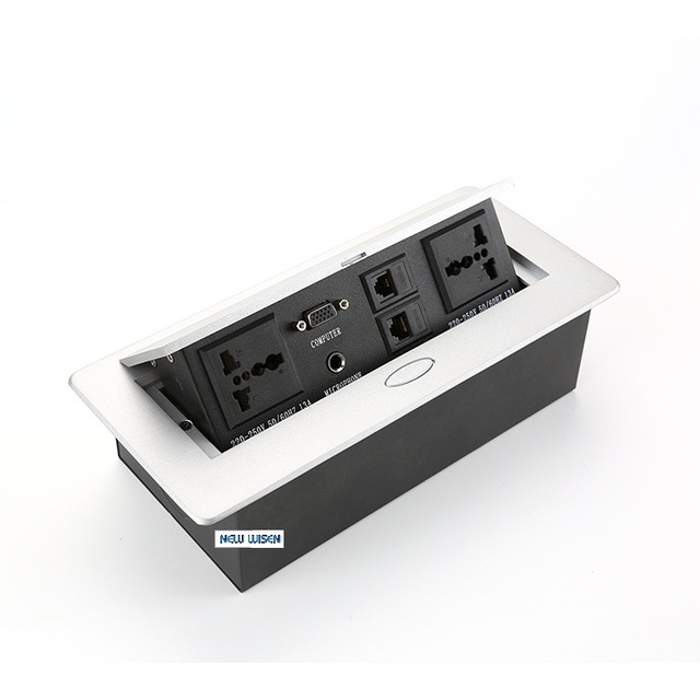 Recessed Office Meeting Table Pop up Desk Power Socket Outlet Aluminum Alloy Tabletop Socket with Ce 30cm Wires Connector