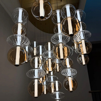 Lustre moderne de luxe en verre soufflé, forme ronde avec éclairage interne, luminaire suspendu pour hôtel et villa, décoration artistique LED