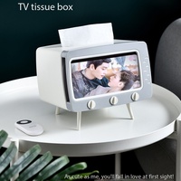 Boîte à mouchoirs multifonction en forme de téléviseur, organisateur de rangement de bureau avec support pour téléphone, organisateur de bureau pour la décoration de la maison et du bureau