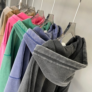 Sudaderas con capucha y cremallera de mezcla de algodón polar de 450 g/m² de alto gramaje, estilo vintage con lavado ácido y bajo sin rematar, personalizadas al por mayor para hombre - Product Image 4