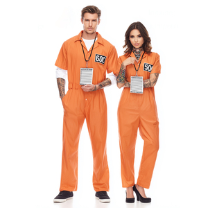Costume <span class=keywords><strong>de</strong></span> couple <span class=keywords><strong>de</strong></span> prisonniers adultes, combinaison orange <span class=keywords><strong>de</strong></span> détenu pour fête d'Halloween, cosplay - Product Image 1