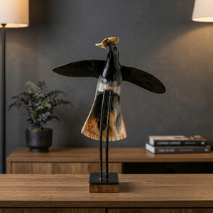Sculpture artisanale en bois rustique d'oiseau et de branche, écologique, pour décoration intérieure de table de salon, provenant d'Orissa - Product Image 6