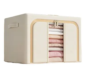 Grosir dilipat kain Oxford bingkai baja kotak penyimpanan persegi satu tingkat lemari pakaian atau wadah mainan untuk penyimpanan ruang tamu