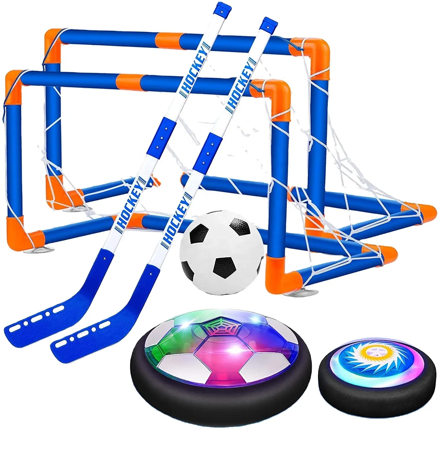 2 in 1 Hover hokey futbol topu oyuncak seti USB şarj edilebilir ve pil ile hokey yüzen hava futbol Led ışık