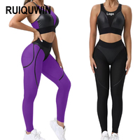 RUIQUWIN Ensemble de yoga serré pour femmes, soutien-gorge de sport en maille patchwork sexy, pantalon de yoga de fitness respirant, ensemble de deux pièces, vente à chaud