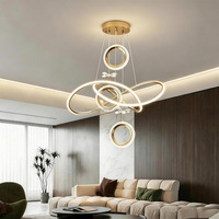 Lustre LED circulaire moderne à emboîtement, style nordique minimaliste, en cristal doré, intensité variable, pour salle à manger et toute la maison