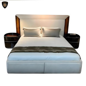 เตียงควีนไซส์คู่แบบทันสมัยหรูหราพร้อมซองหนังฮ่องกงเฟอร์นิเจอร์ห้องนอนใหญ่กรอบไม้ - Product Image 5