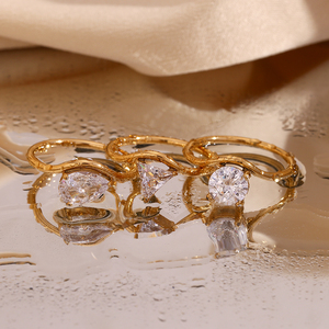 Anello di <span class=keywords><strong>Fidanzamento</strong></span> Elegante Dreamshow con Zirconi Brillanti, Gioiello Placcato Oro, <span class=keywords><strong>Anelli</strong></span> in Acciaio Inossidabile Impermeabili - Product Image 2