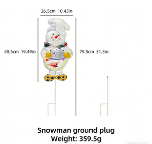 Ornement <span class=keywords><strong>de</strong></span> Noël extérieur en fer avec motif <span class=keywords><strong>bonhomme</strong></span> <span class=keywords><strong>de</strong></span> <span class=keywords><strong>neige</strong></span> et lapin en pain d'épices, finition peinte, à poser au sol pour jardin - Product Image 4