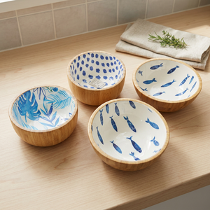Ensemble de bols vintage en bois d'acacia de style américain, bols décoratifs pour servir, pour les fêtes et la maison, personnalisables OEM, écologiques, polis - Product Image 1