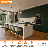 Solution complète sur mesure : Ensemble complet d'armoires de cuisine modernes en HPL vert forêt profond avec îlot central