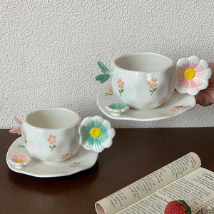 Lelyi Factory Direct Schattige Reliëf Bloem Keramische Koffiekopjes Licht Luxe Vlinder Afternoon <span class=keywords><strong>Tea</strong></span> Kopjesset - Product Image 1