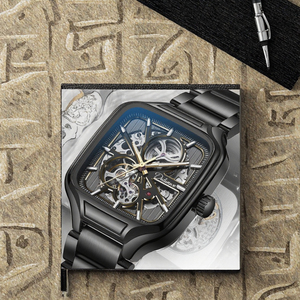 Petite montre mécanique automatique carrée, boîtier en alliage, bracelet en acier inoxydable, résistante à l'eau 30M, mode homme, aiguilles lumineuses, 40mm - Product Image 2