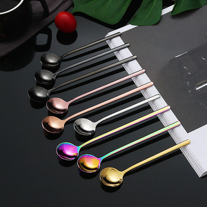 Petite cuillère ronde en acier inoxydable 304, cuillère à long manche pour mélanger le café, cuillère à dessert, qualité alimentaire - Product Image 1