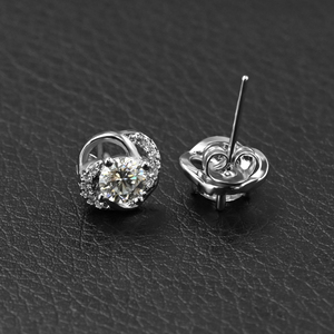 18K Gold Plated Twist Halo Moissanite <b>Stud</b> <b>Earrings</b> 1CT 5MM D VVS1 Women's Bridal <b>Earrings</b> Wholesale Custom - Product Image 2