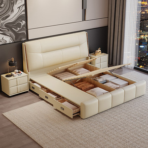 Offre Spéciale : Ensemble de Meubles de <span class=keywords><strong>Chambre</strong></span> en Cuir Blanc Crème – Lit Moderne de Luxe King Size, Cadre de Lit Double Confortable pour <span class=keywords><strong>Chambre</strong></span> à <span class=keywords><strong>Coucher</strong></span> - Product Image 5